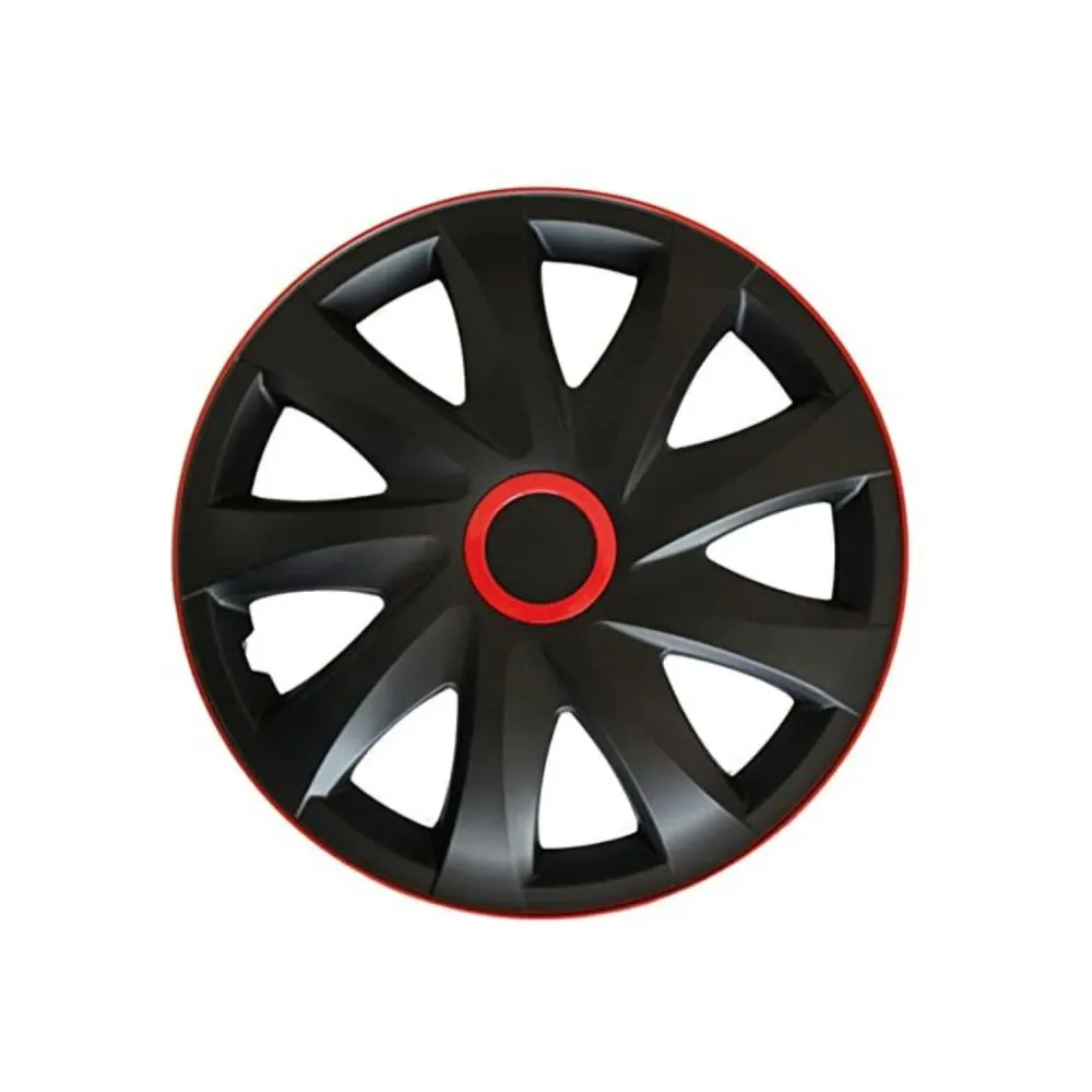 Set 15" Kando RACE navkapslar träkol och röd 4 delar