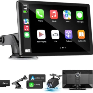 NOEIFEVO Trådlös Carplay-skärm för bilar med 4K Dashcam, 9" bärbar Apple Carplay & Android Auto bilradio, med 1080p backka...