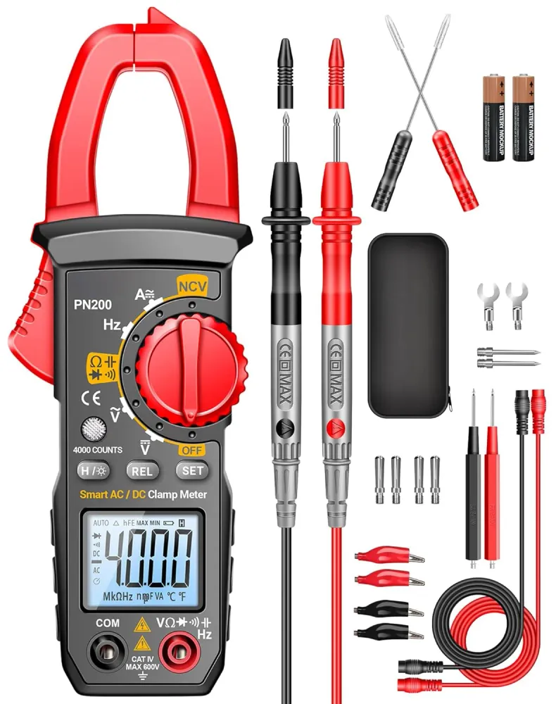 Tångmultimeter, 4000 räknare TRMS med automatisk mätområde, mäter AC/DC-ström, spänning, resistans, kapacitans, kontinuite...