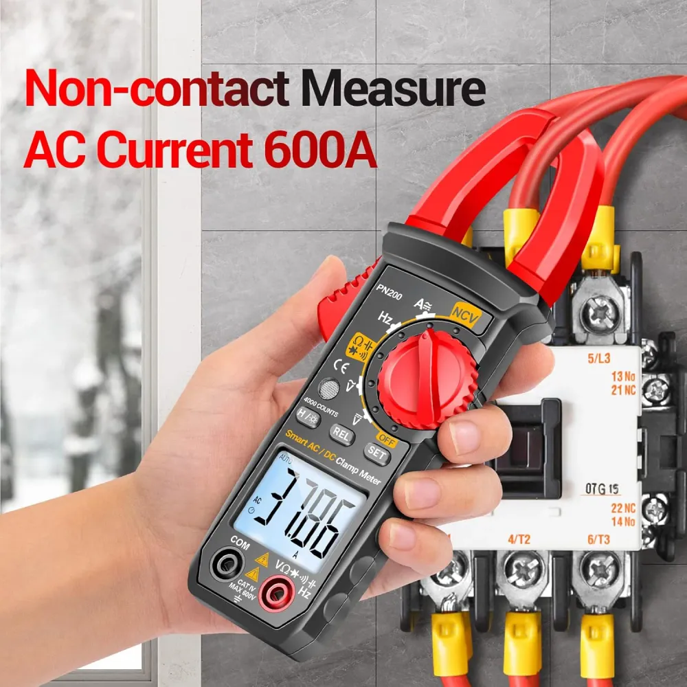 Tångmultimeter, 4000 räknare TRMS med automatisk mätområde, mäter AC/DC-ström, spänning, resistans, kapacitans, kontinuite...