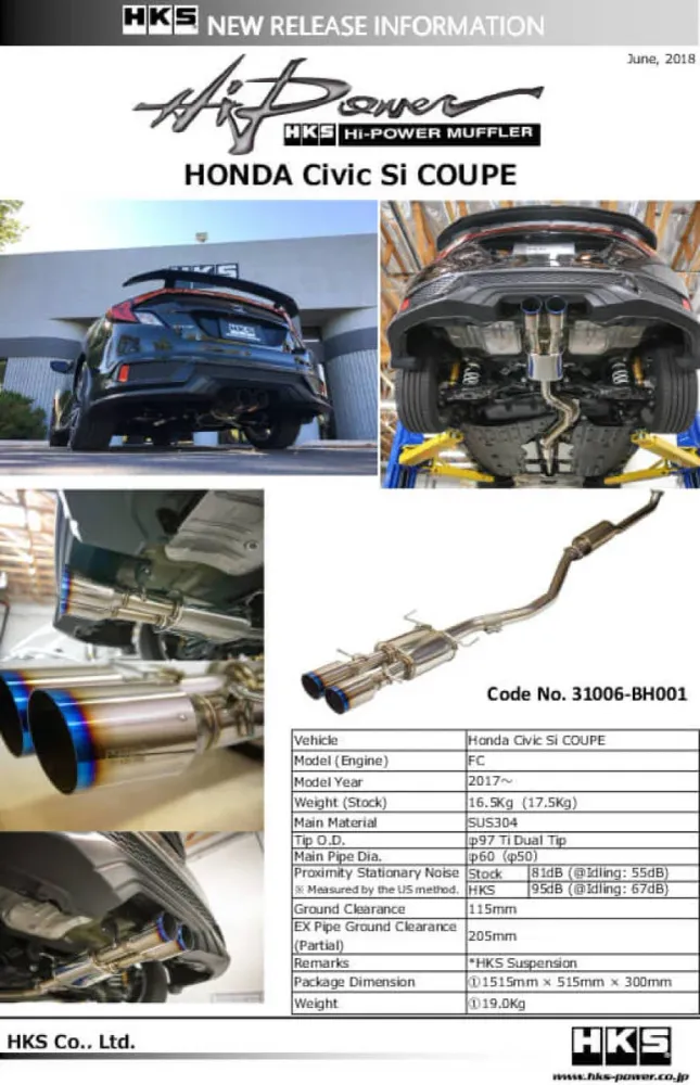 HKS Hi-Power Muffler Civic SI Coupe (FC3)