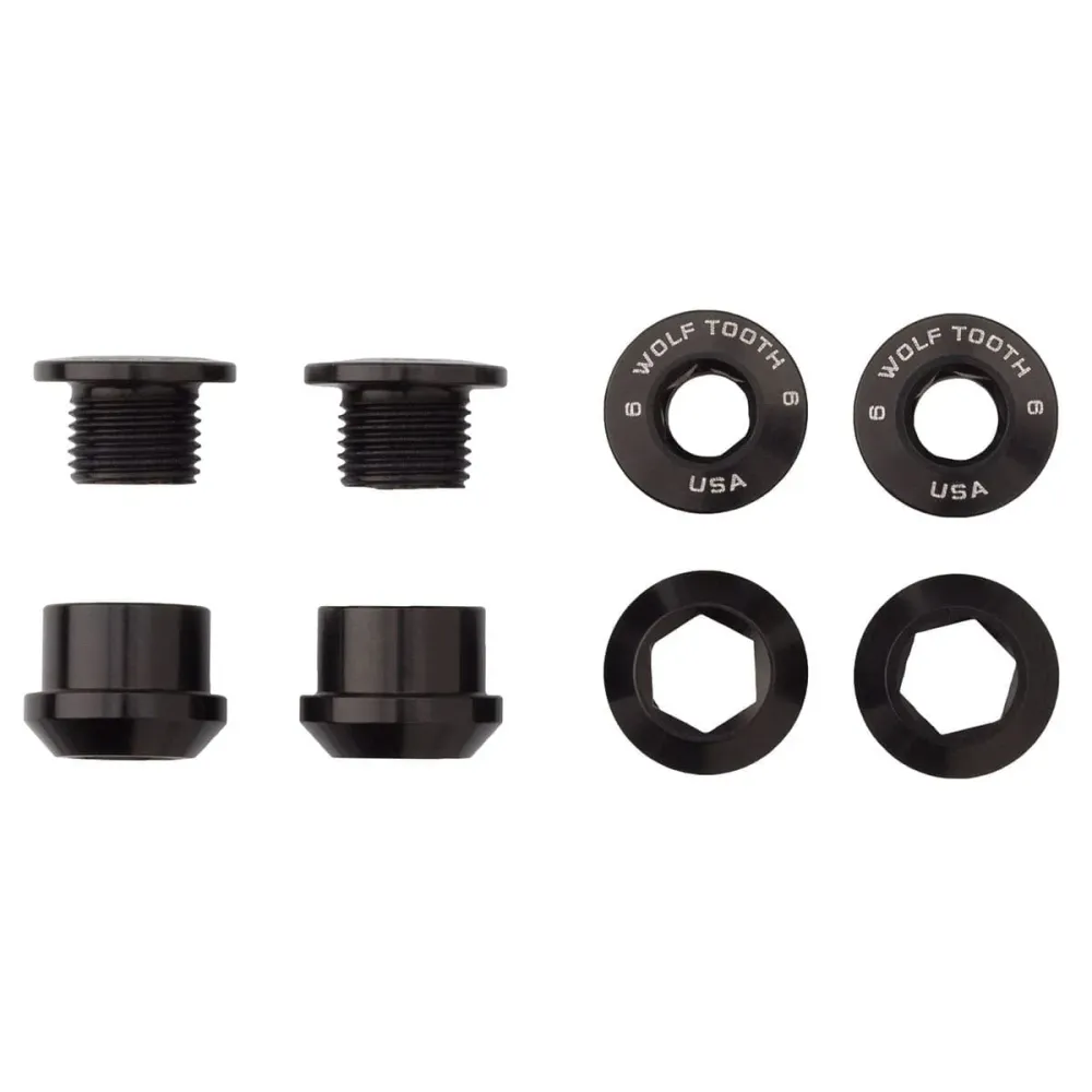 Sats med 4 st M8x6 mm WOLF TOOTH Transmission 1X skorstensskruvar och -muttrar Svart