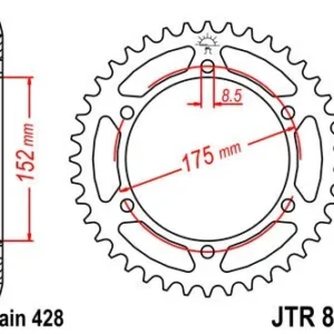 Svart stål bakdrev 51T 428 - JTR839.51 - JT Sprockets